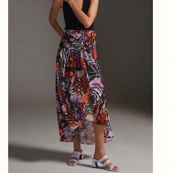 Anthropologie Hutch Sheer Wrap Midi Skirt Butterfly Swirls Print Size XL NWT - Picture 3 of 10